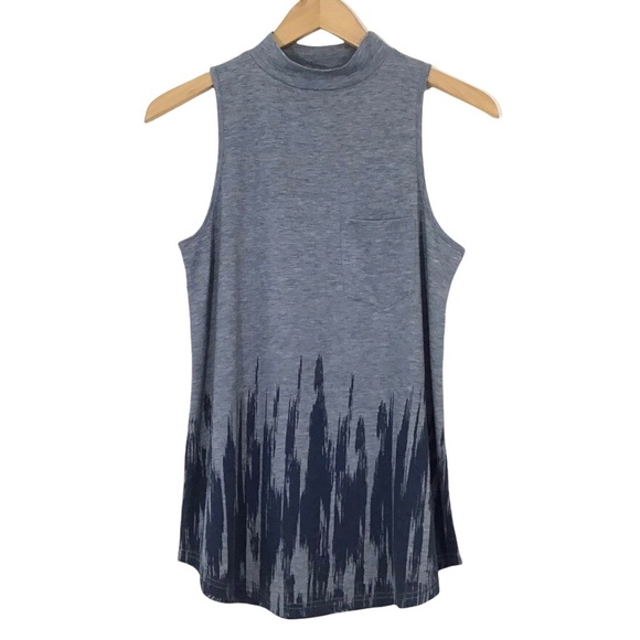 Loveriche Sleeveless Mock Neck Top Size L Blue Splash Print Long Length New NWT - Picture 1 of 7